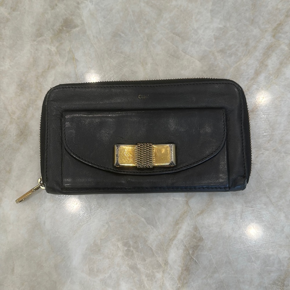 Chloe zippy black long leather bow wallet